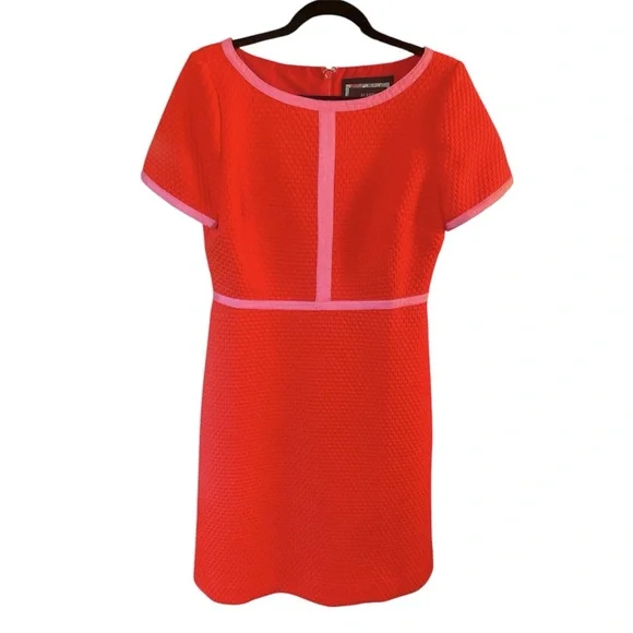 J.CREW Matelasse Knee Length Contrast Piping Orange & Pink Dress Size 8 EUC - Picture 4 of 6